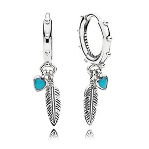 Pandora turquoise feather hoop earrings